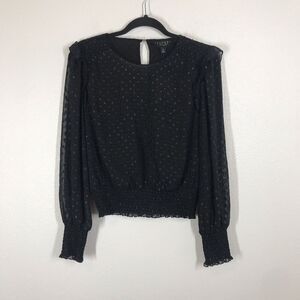 Laundry By Shelli Segal Women's Black Dot Blouse Size Medium Long Sleeve Ruffle